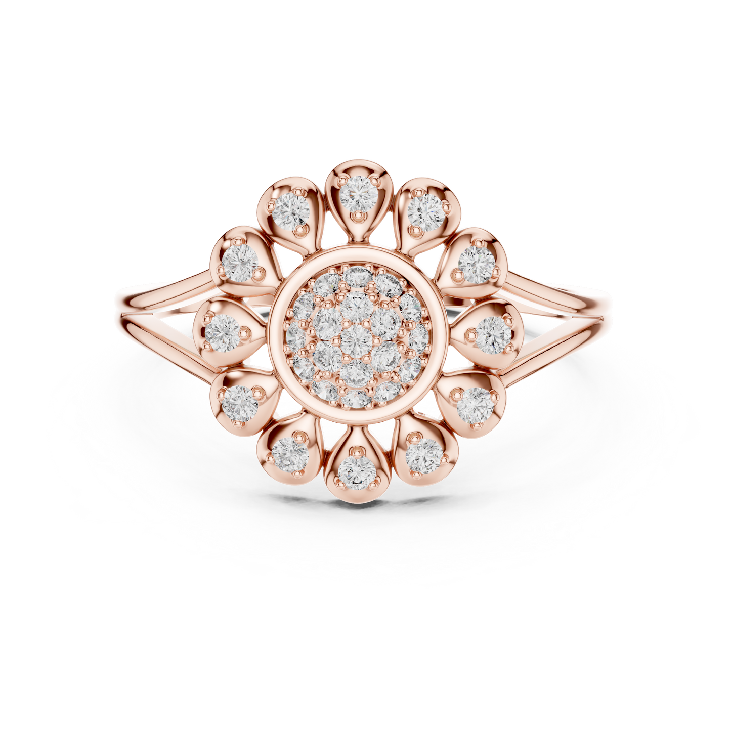 0.23ctw Round Diamond Sunflower Starburst Medallion Ring | Solid Gold