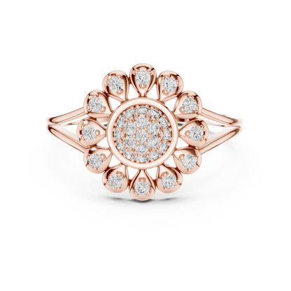 0.23ctw Round Diamond Sunflower Starburst Medallion Ring | Solid Gold