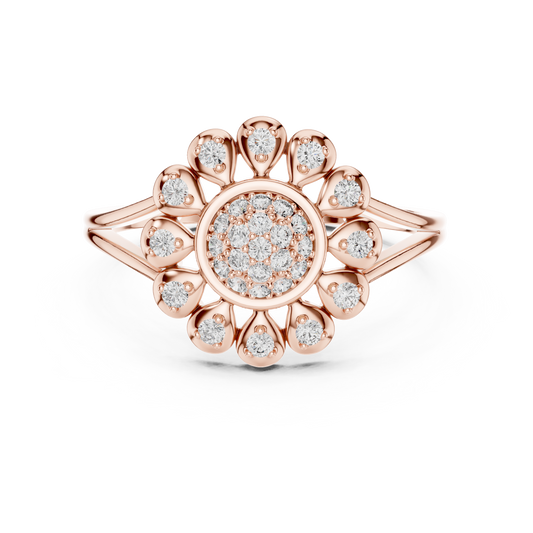 0.23 Carat Round Diamond Sunflower Starburst Medallion Ring | Solid Gold