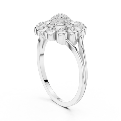 0.23ctw Round Diamond Sunflower Starburst Medallion Ring | Solid Gold