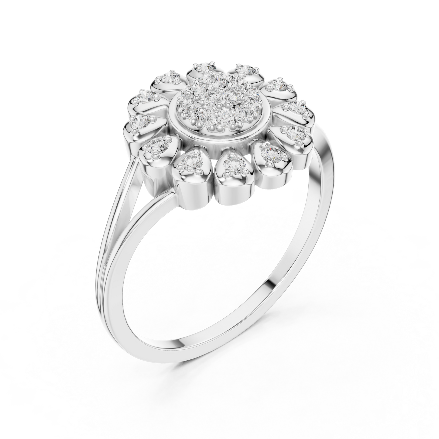 0.23ctw Round Diamond Sunflower Starburst Medallion Ring | Solid Gold