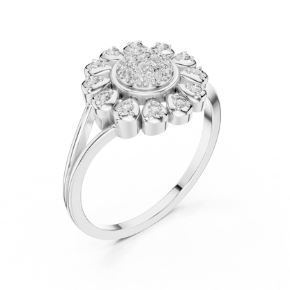 0.23ctw Round Diamond Sunflower Starburst Medallion Ring | Solid Gold