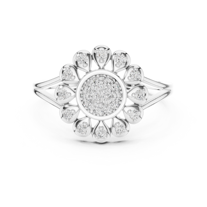 0.23ctw Round Diamond Sunflower Starburst Medallion Ring | Solid Gold