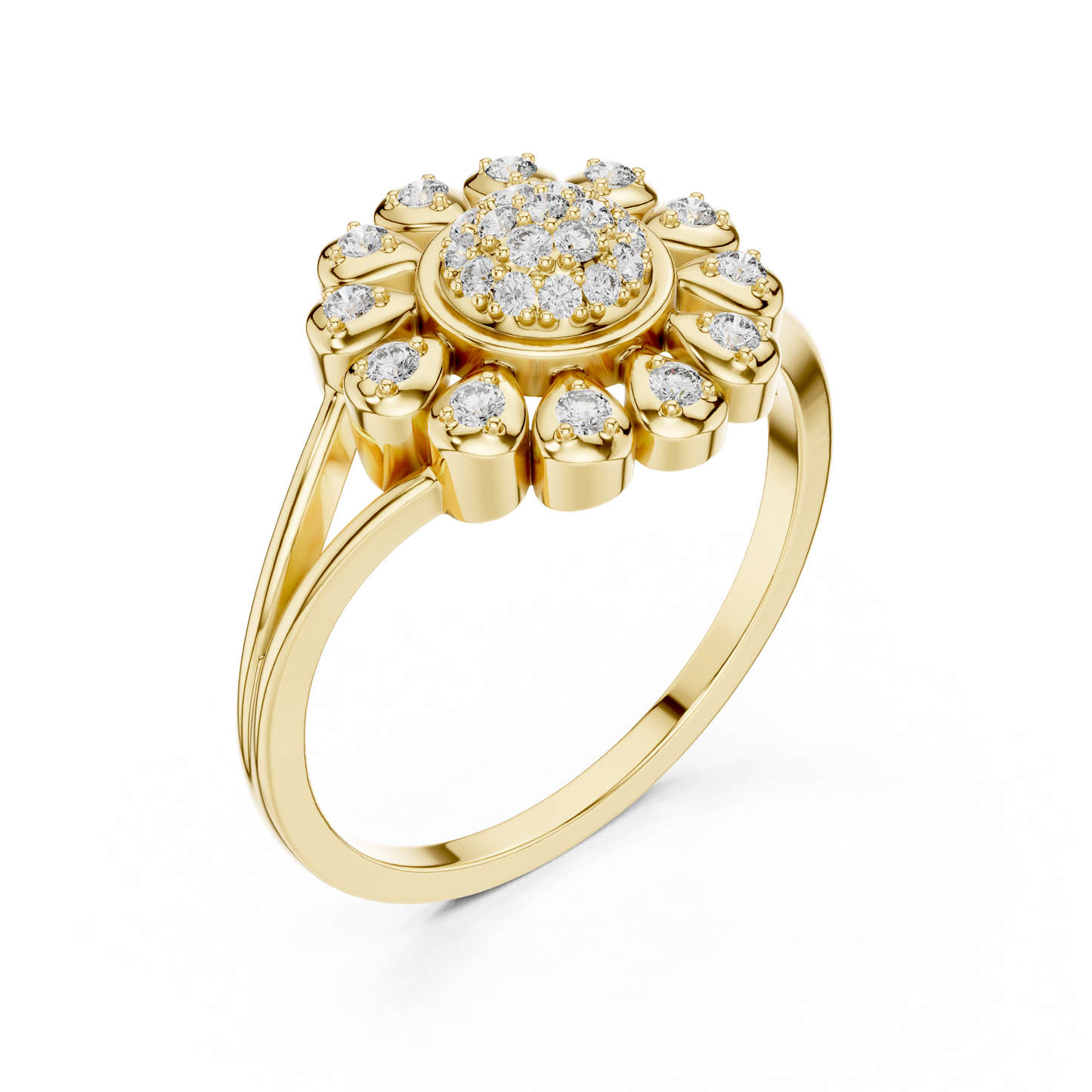 0.23ctw Round Diamond Sunflower Starburst Medallion Ring | Solid Gold