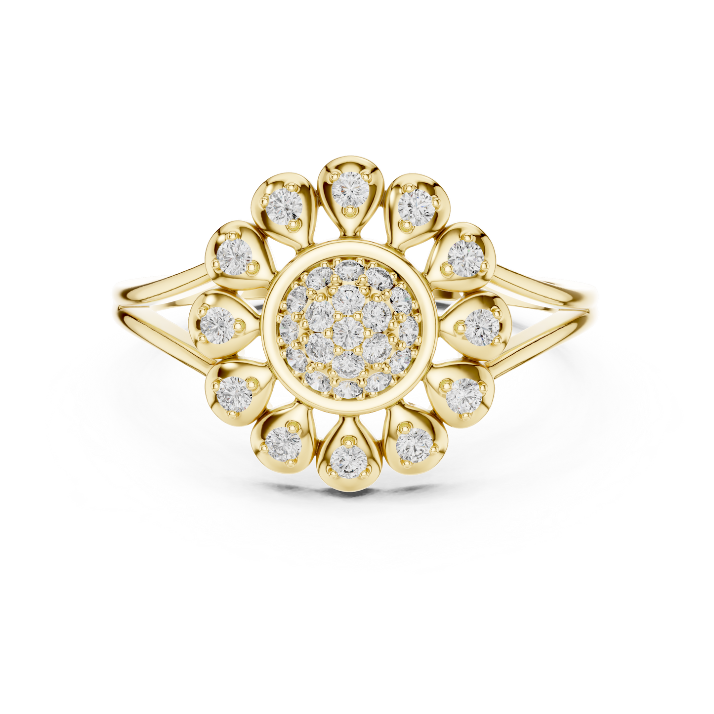 0.23ctw Round Diamond Sunflower Starburst Medallion Ring | Solid Gold