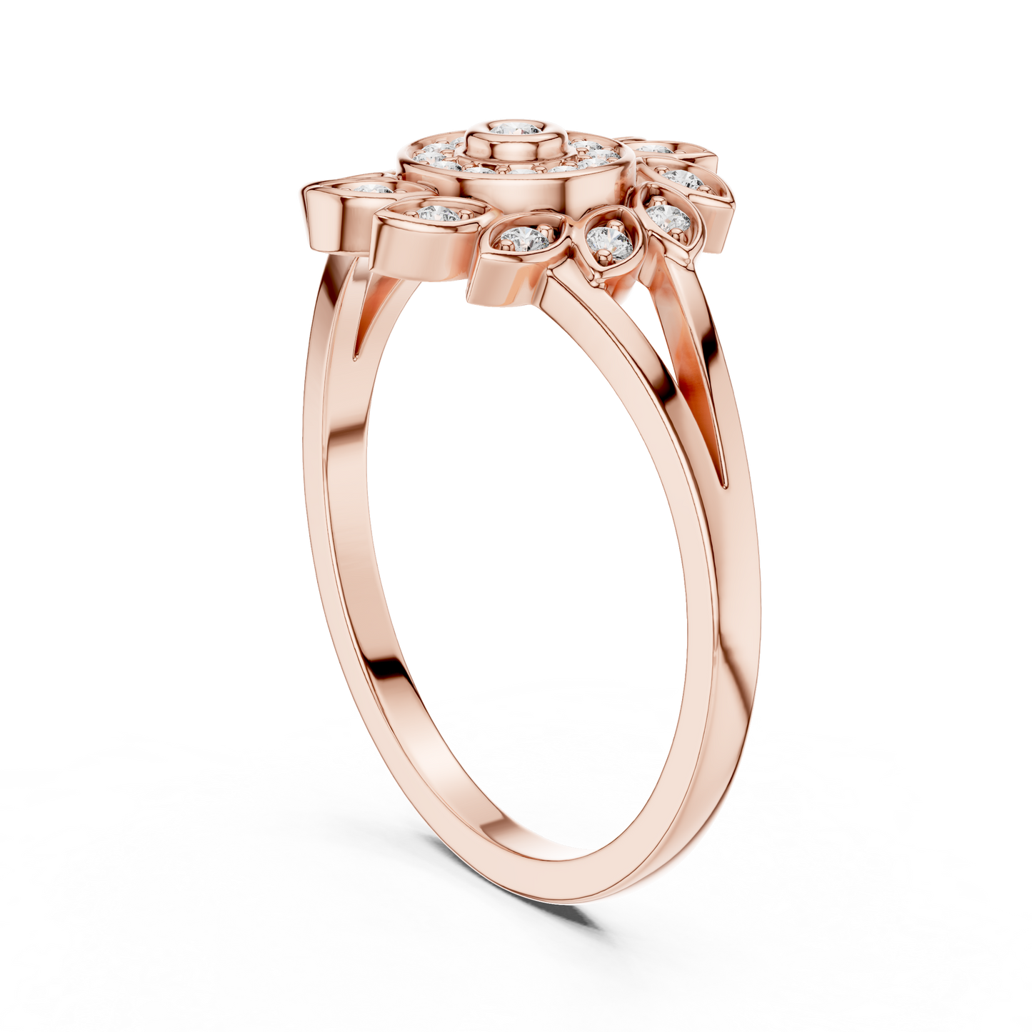 0.15ctw Diamond Pinwheel Sunburst Medallion Ring | Solid Gold
