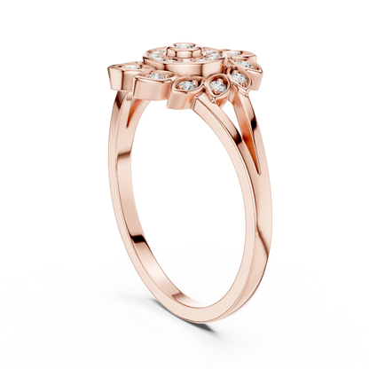 0.15ctw Diamond Pinwheel Sunburst Medallion Ring | Solid Gold