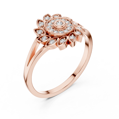 0.15ctw Diamond Pinwheel Sunburst Medallion Ring | Solid Gold