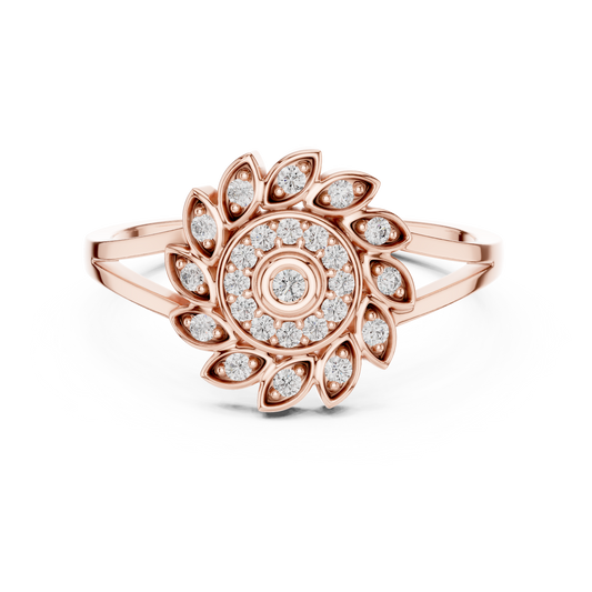 0.15 Carat  Diamond Pinwheel Sunburst Medallion Ring | Solid Gold