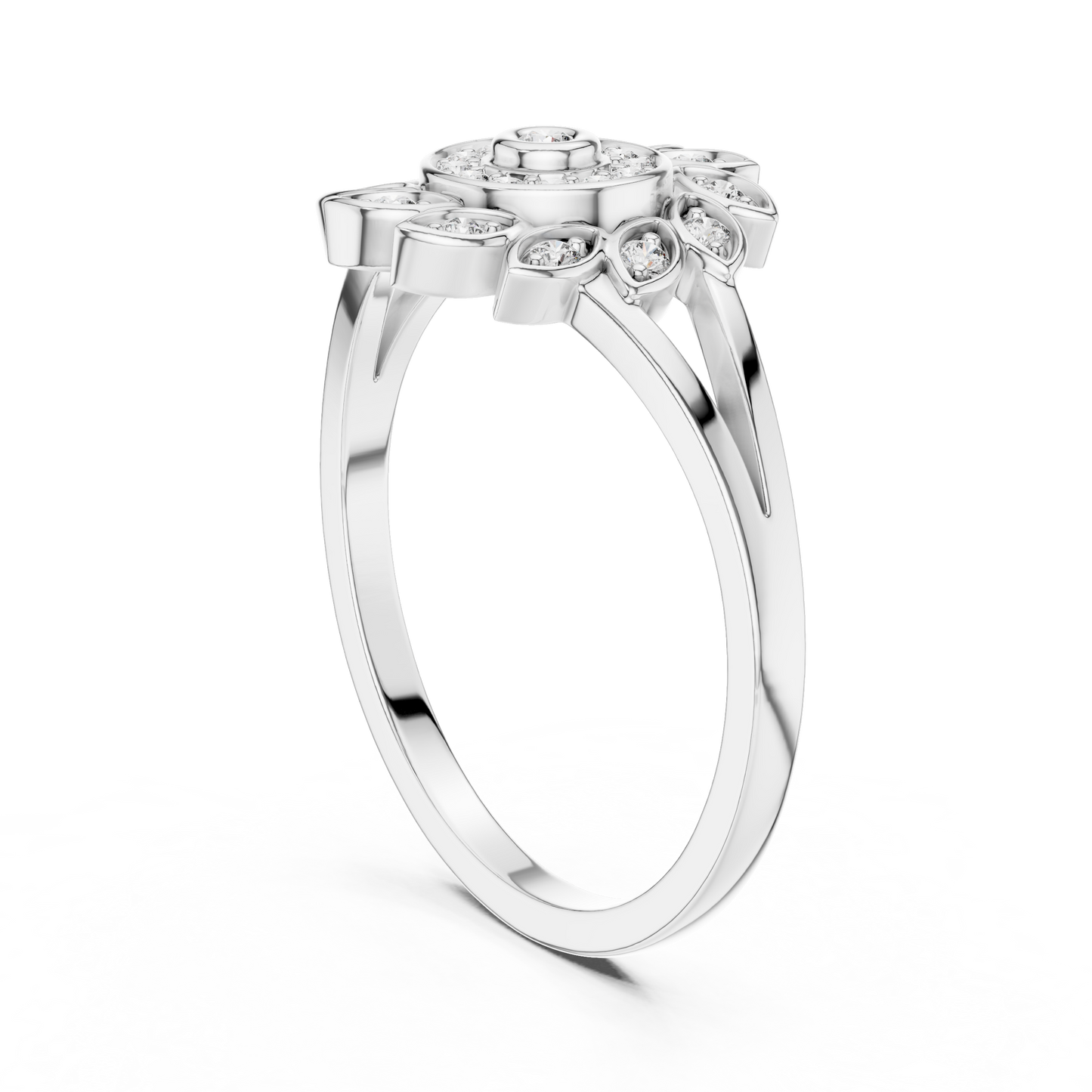 0.15ctw Diamond Pinwheel Sunburst Medallion Ring | Solid Gold