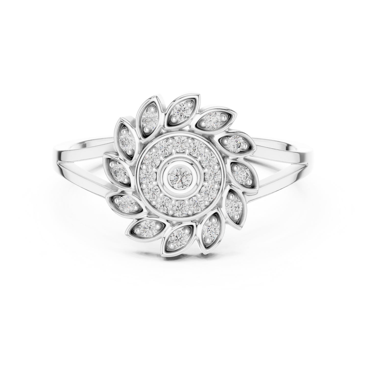 0.15ctw Diamond Pinwheel Sunburst Medallion Ring | Solid Gold
