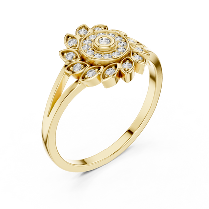 0.15ctw Diamond Pinwheel Sunburst Medallion Ring | Solid Gold