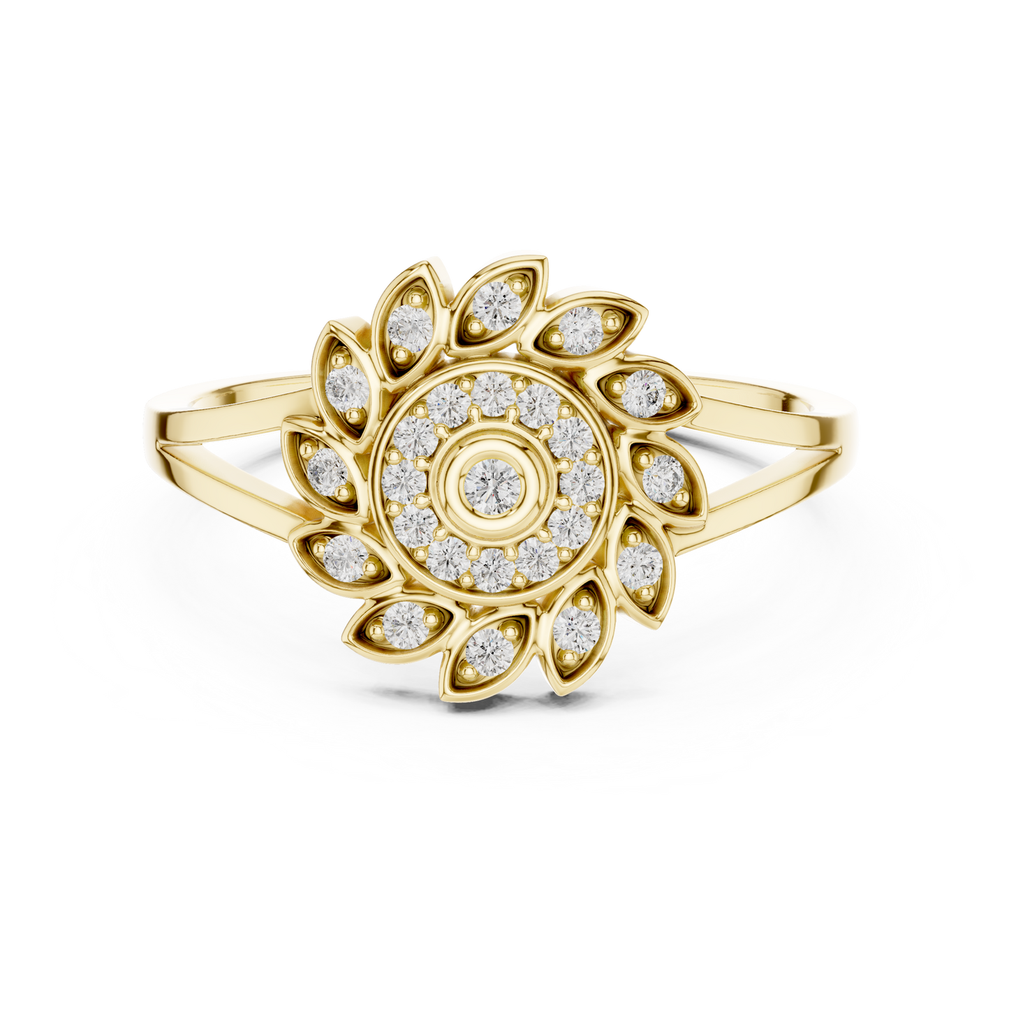 0.15ctw Diamond Pinwheel Sunburst Medallion Ring | Solid Gold
