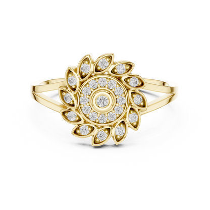 0.15ctw Diamond Pinwheel Sunburst Medallion Ring | Solid Gold