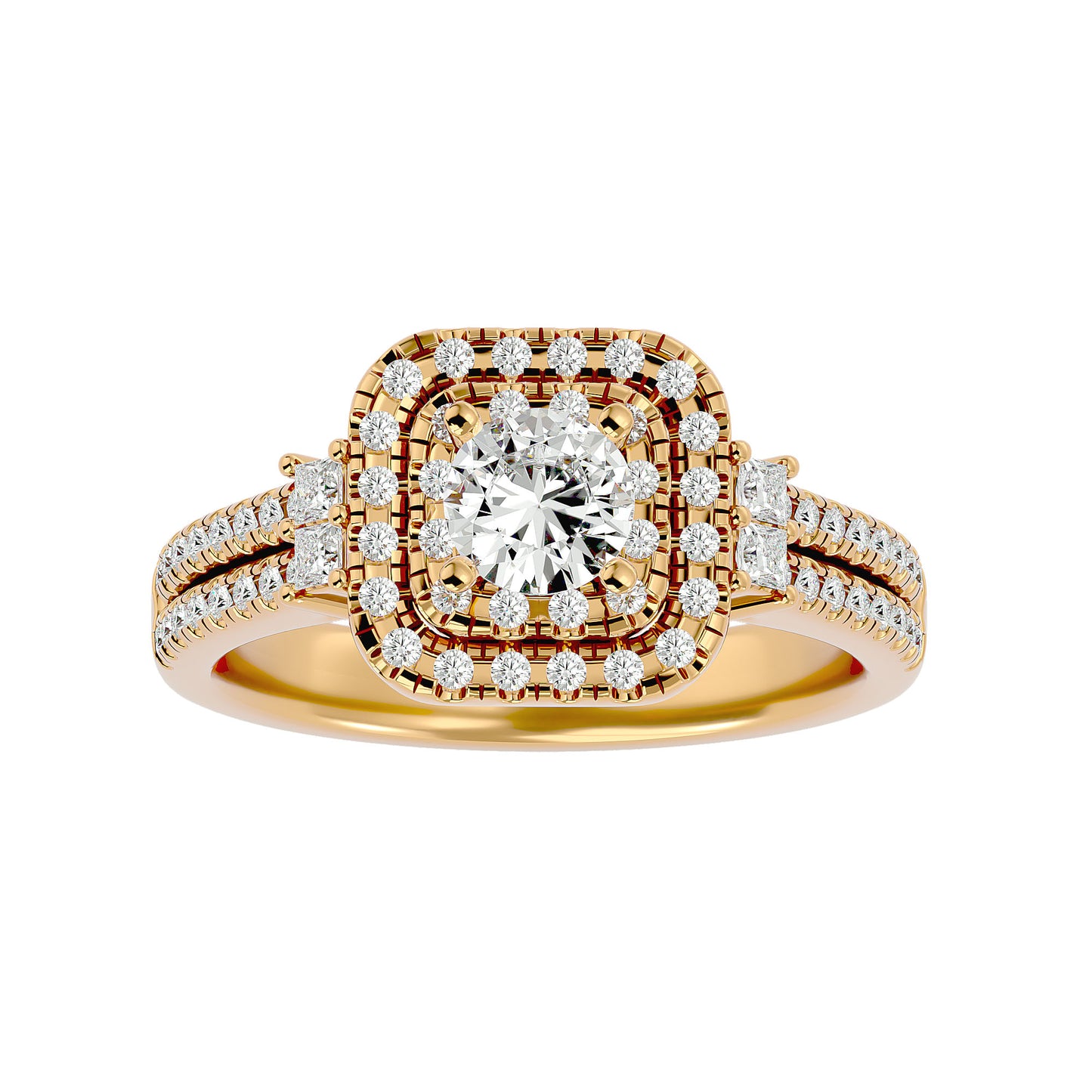 Lumière Beautiful Halo Ring- 0.74 Ct Round Diamond Gold Ring