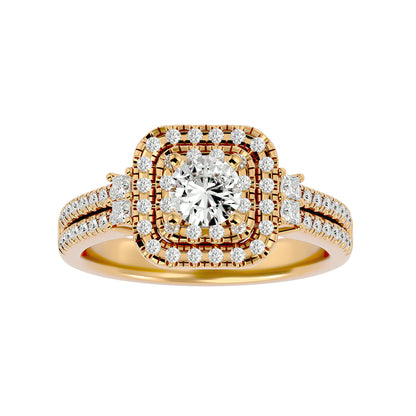 Lumière Beautiful Halo Ring- 0.74 Ct Round Diamond Gold Ring