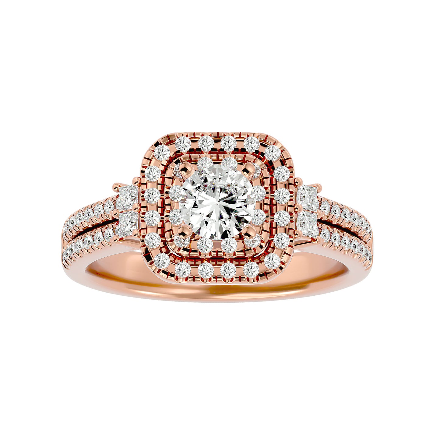 Lumière Beautiful Halo Ring- 0.74 Ct Round Diamond Gold Ring