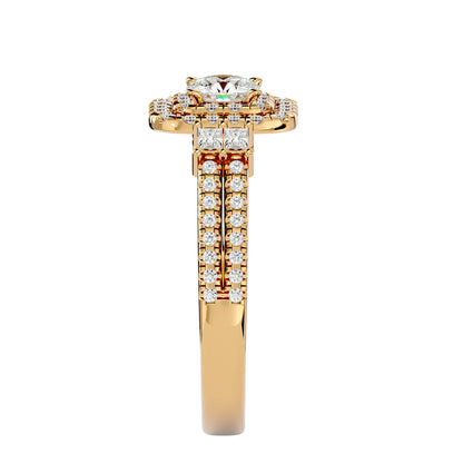 Lumière Beautiful Halo Ring- 0.74 Ct Round Diamond Gold Ring