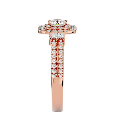 Lumière Beautiful Halo Ring- 0.74 Ct Round Diamond Gold Ring