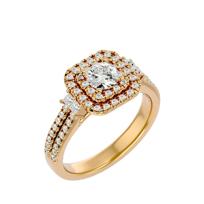 Lumière Beautiful Halo Ring- 0.74 Ct Round Diamond Gold Ring