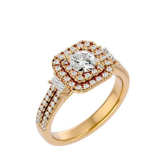 Lumière Beautiful Halo Ring- 0.74 Ct Round Diamond Gold Ring