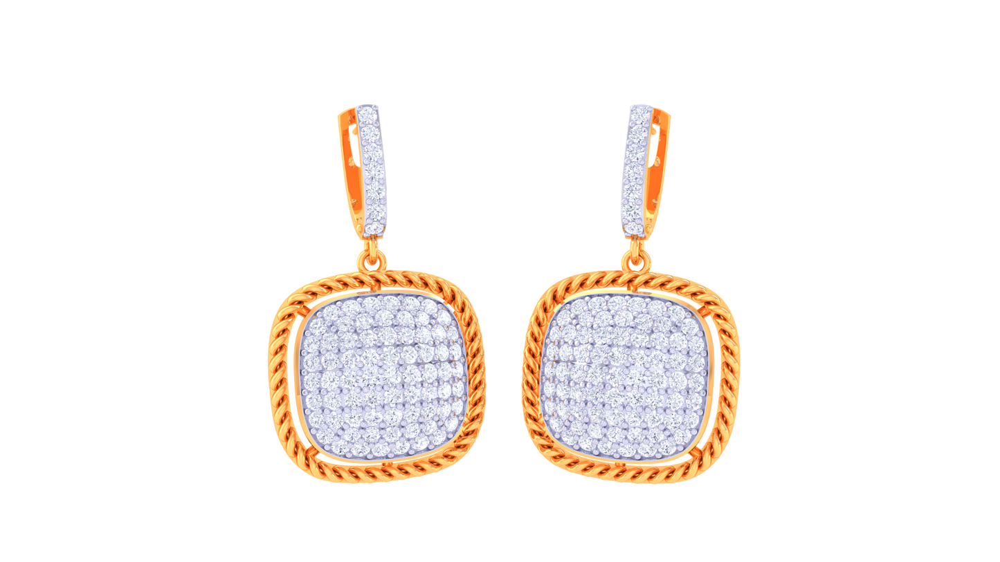 Twisted Rope Halo Hoop Earrings In Yellow Gold - 1.38 Ct Diamond Pavé