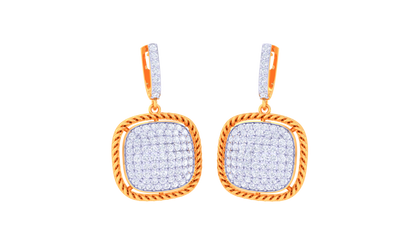 Twisted Rope Halo Hoop Earrings In Yellow Gold - 1.38 Ct Diamond Pavé