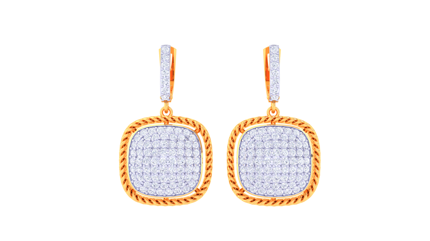Twisted Rope Halo Hoop Earrings In Yellow Gold - 1.38 Ct Diamond Pavé