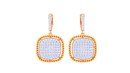 Twisted Rope Halo Hoop Earrings In Yellow Gold - 1.38 Ct Diamond Pavé