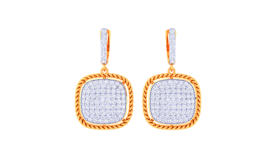 Twisted Rope Halo Hoop Earrings In Yellow Gold - 1.38 Ct Diamond Pavé