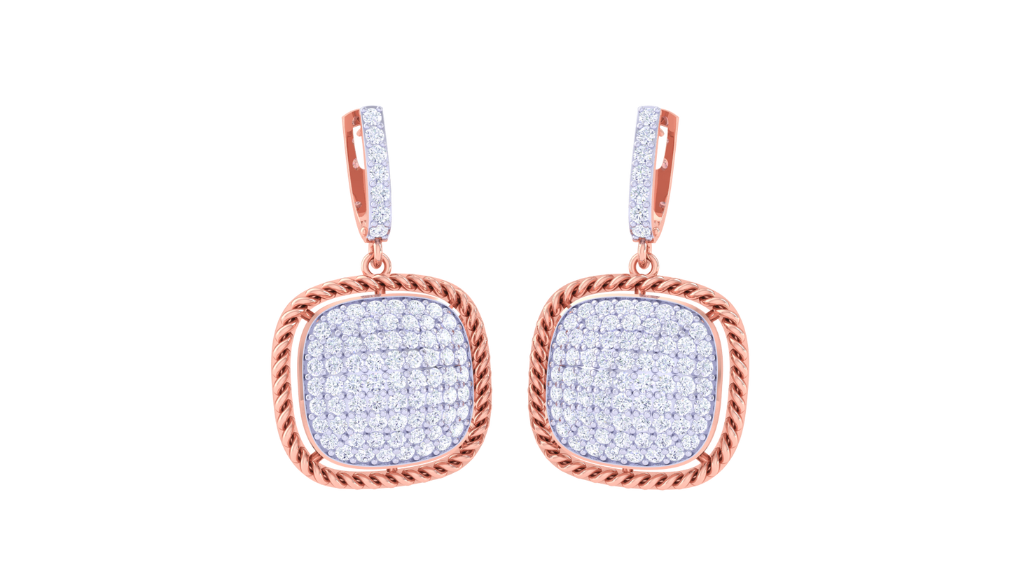 Twisted Rope Halo Hoop Earrings In Yellow Gold - 1.38 Ct Diamond Pavé