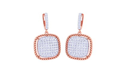 Twisted Rope Halo Hoop Earrings In Yellow Gold - 1.38 Ct Diamond Pavé