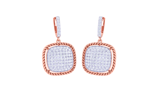 Twisted Rope Halo Hoop Earrings In Yellow Gold - 1.38 Ct Diamond Pavé