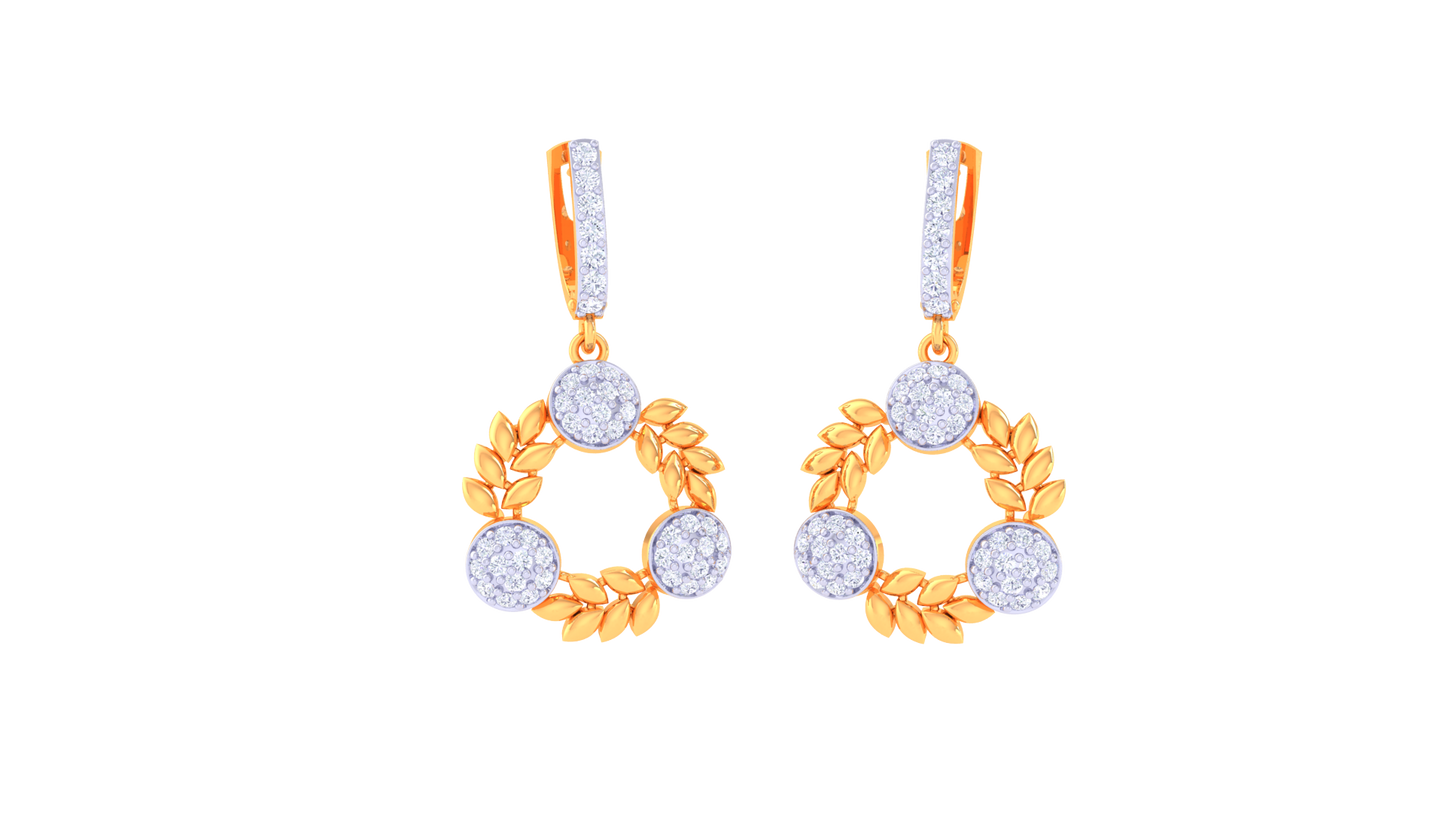 Triad Sparkle Leaf Hoop Earrings In Radiant Gold – 0.62 Ct Diamonds