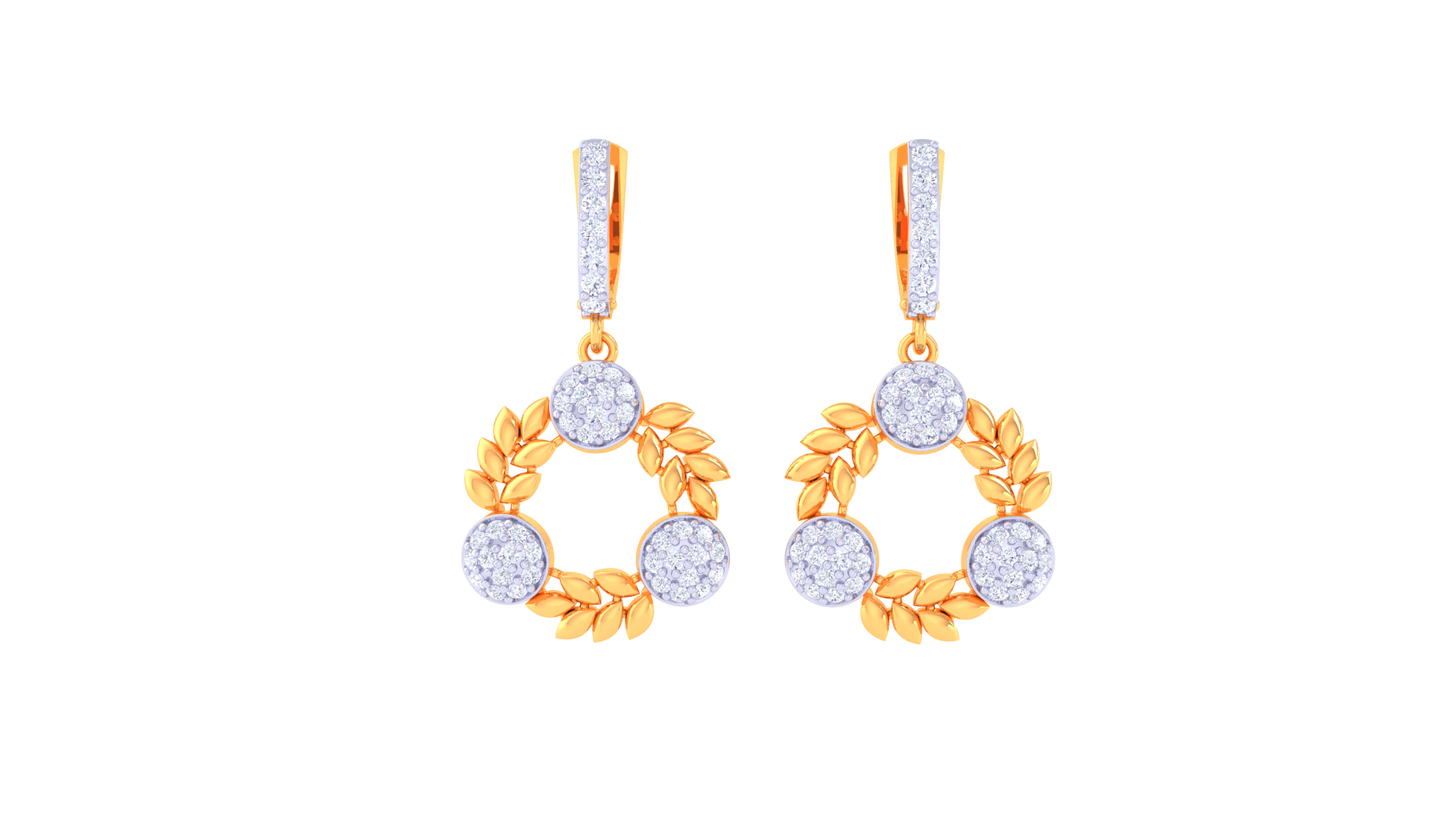 Triad Sparkle Leaf Hoop Earrings In Radiant Gold – 0.62 Ct Diamonds