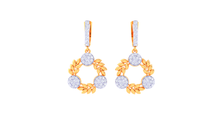 Triad Sparkle Leaf Hoop Earrings In Radiant Gold – 0.62 Ct Diamonds