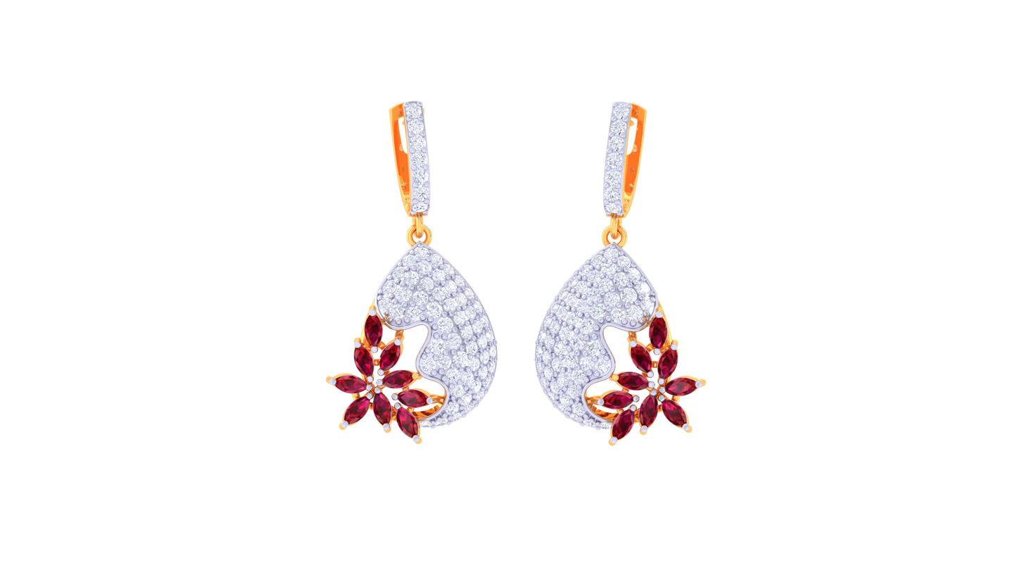 Crimson Bloom Hoop Earrings In Luminous Gold – 1.50 Ct Brilliant Diamonds