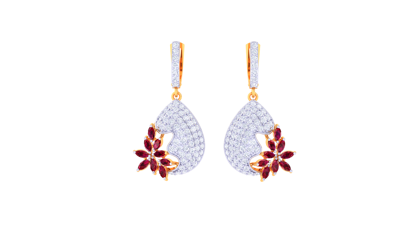 Crimson Bloom Hoop Earrings In Luminous Gold – 1.50 Ct Brilliant Diamonds