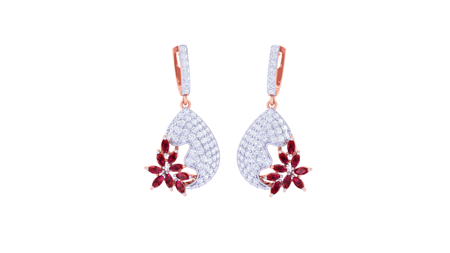 Crimson Bloom Hoop Earrings In Luminous Gold – 1.50 Ct Brilliant Diamonds