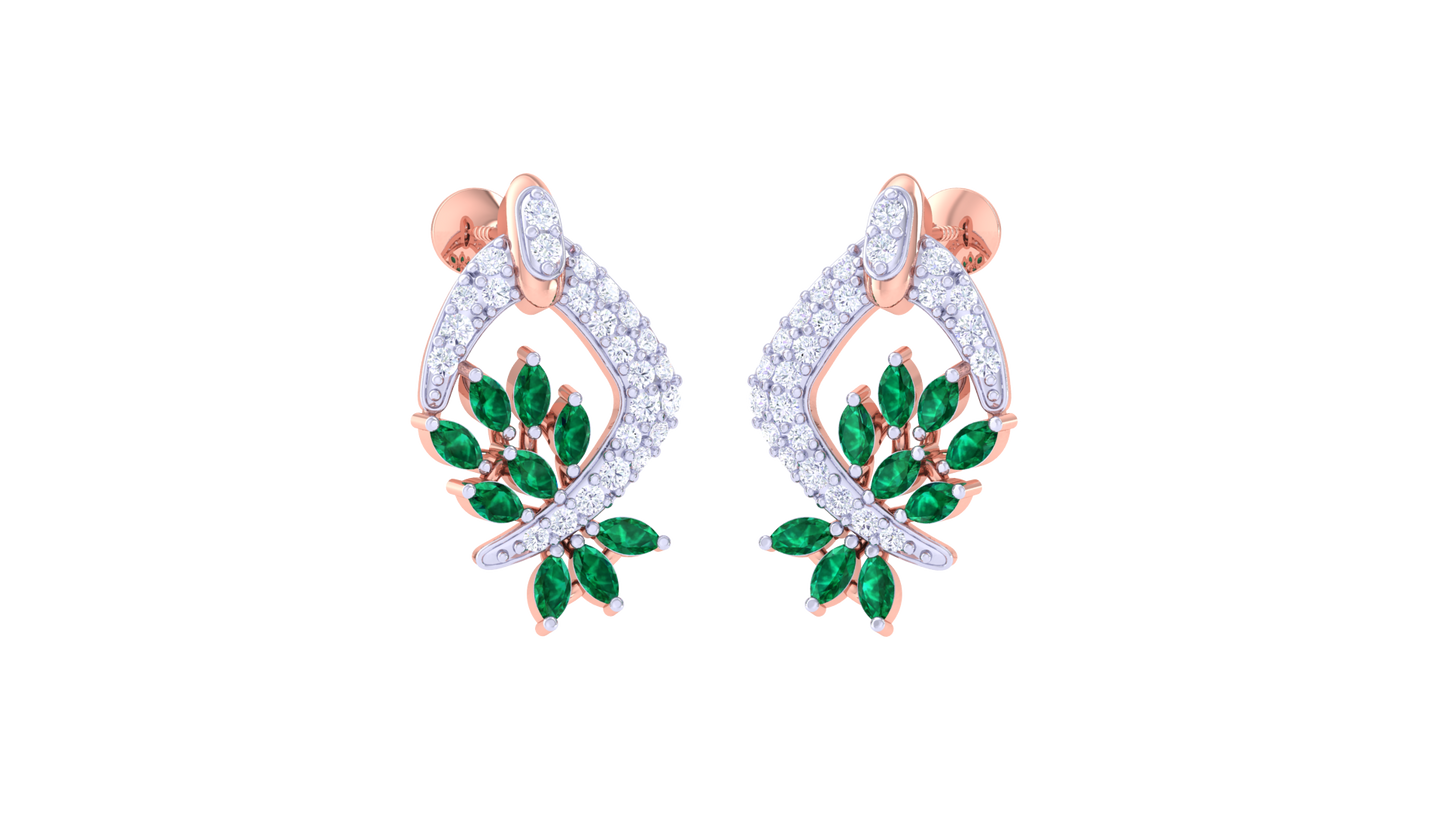 Emerald Leaf Swirl Stud Earrings In Gold - 0.67 Ct Dazzling Diamond