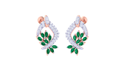 Emerald Leaf Swirl Stud Earrings In Gold - 0.67 Ct Dazzling Diamond