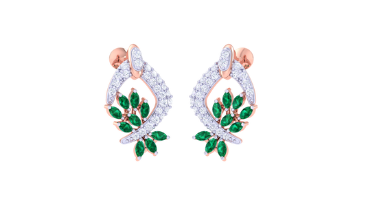 Emerald Leaf Swirl Stud Earrings In Gold - 0.67 Ct Dazzling Diamond