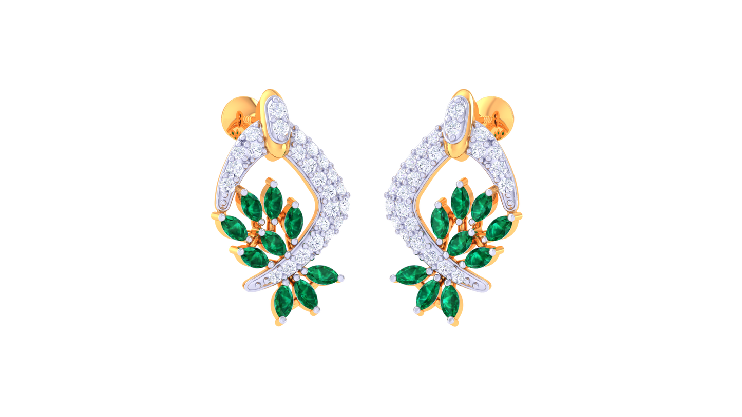 Emerald Leaf Swirl Stud Earrings In Gold - 0.67 Ct Dazzling Diamond