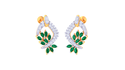 Emerald Leaf Swirl Stud Earrings In Gold - 0.67 Ct Dazzling Diamond