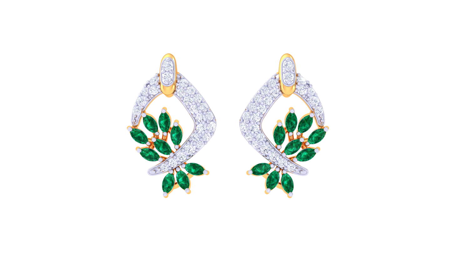 Emerald Leaf Swirl Stud Earrings In Gold - 0.67 Ct Dazzling Diamond