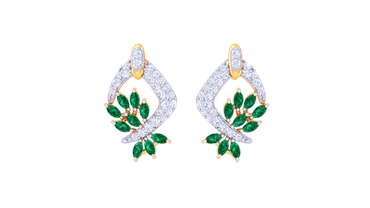 Emerald Leaf Swirl Stud Earrings In Gold - 0.67 Ct Dazzling Diamond