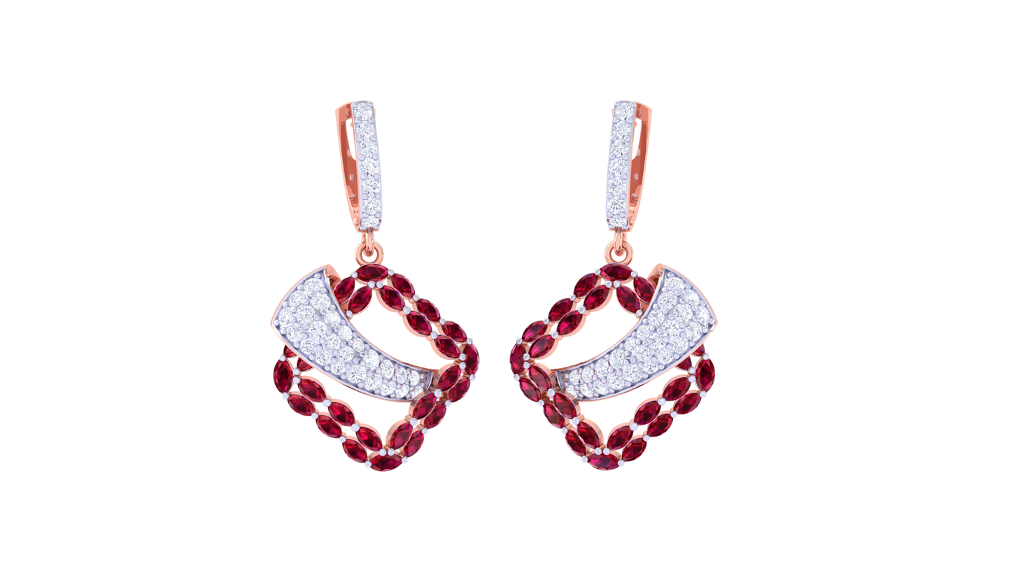 Crimson Wave Hoop Earrings In Gold - 1.46 Ct Diamond & Ruby