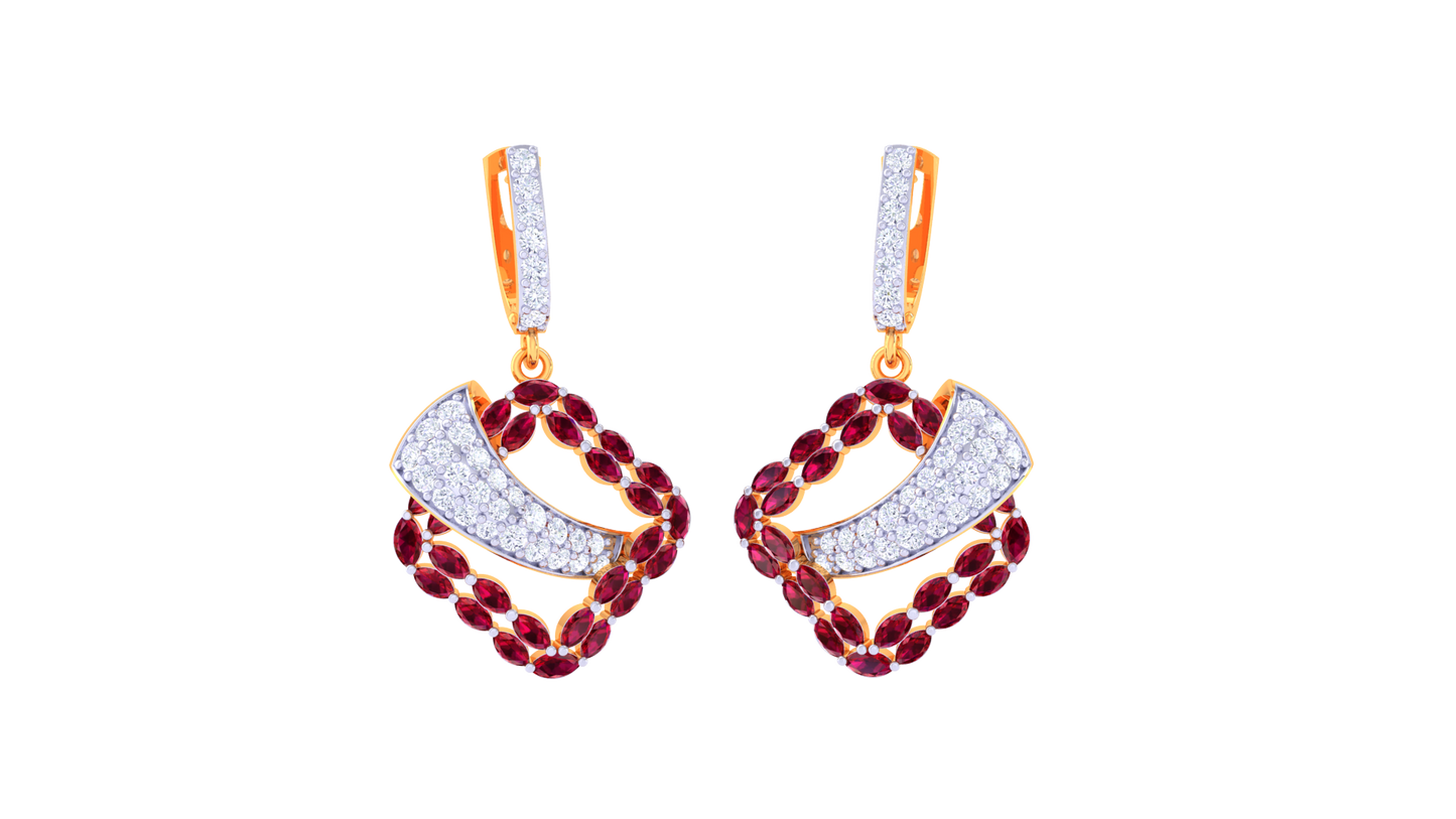 Crimson Wave Hoop Earrings In Gold - 1.46 Ct Diamond & Ruby