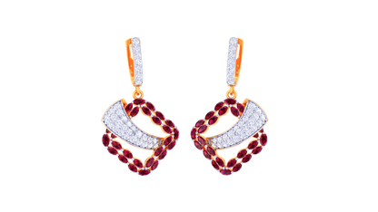Crimson Wave Hoop Earrings In Gold - 1.46 Ct Diamond & Ruby