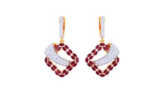 Crimson Wave Hoop Earrings In Gold - 1.46 Ct Diamond & Ruby
